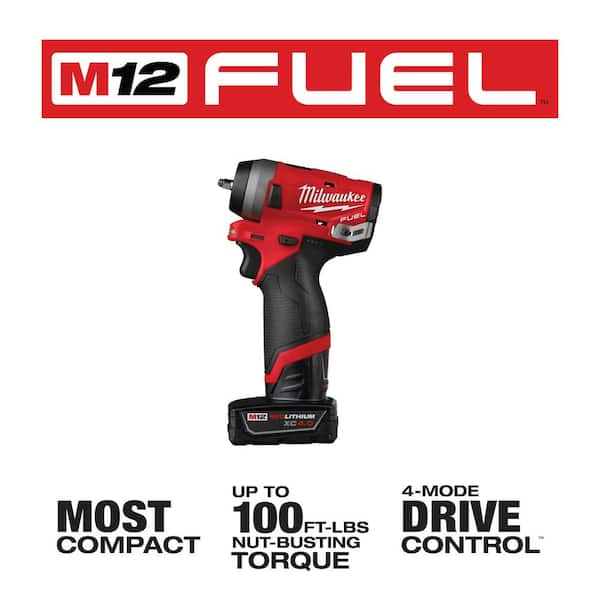 Milwaukee M12 FUEL 12V Li-Ion Cordless Stubby 1/4 in. Impact Wrench Kit  with Protective Boot, One 4.0 and One 2.0Ah Battery 2552-22-49-16-2554 -  The Home Depot