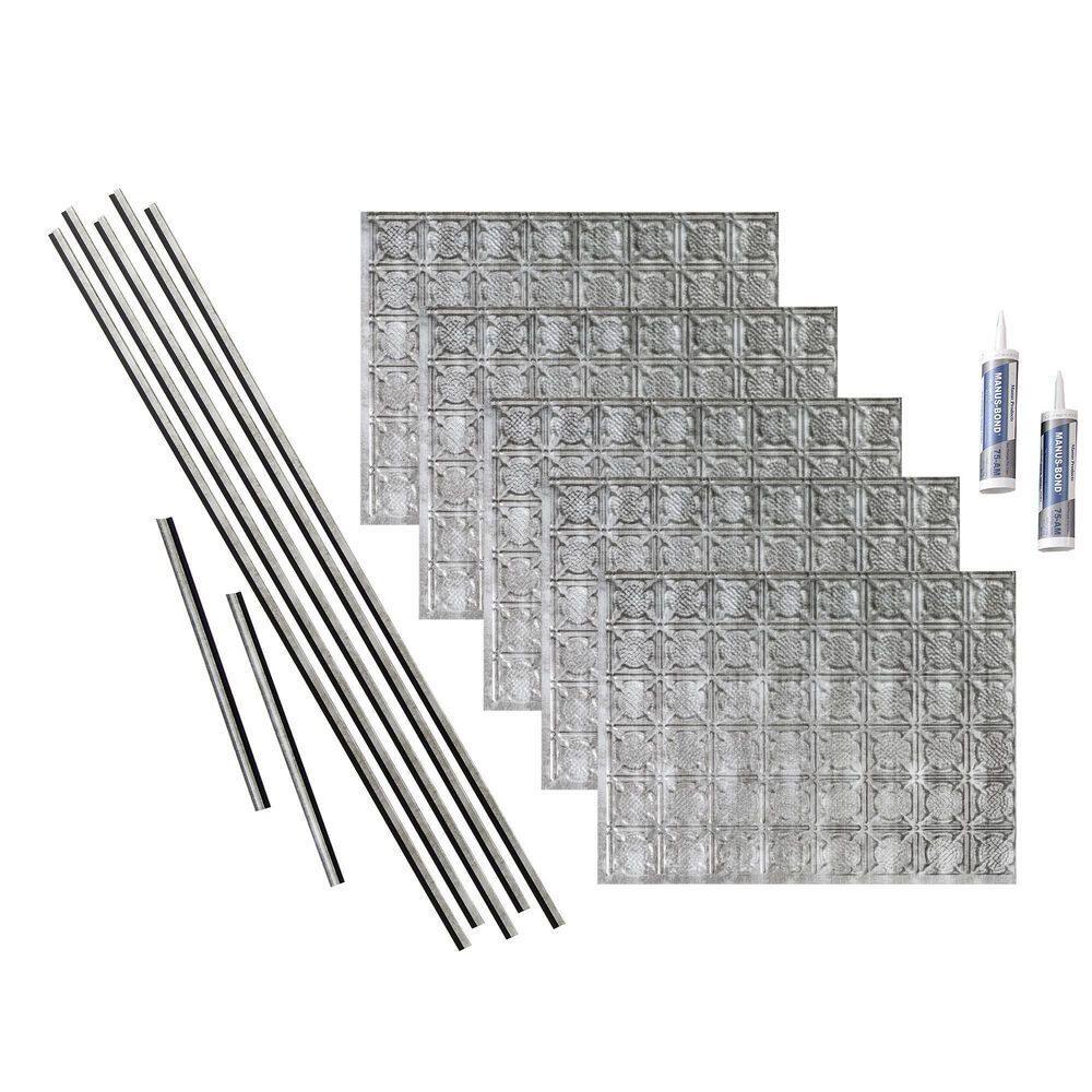 Traditional 6 18 in. x 24 in. Crosshatch Silver Vinyl Decorative Wall Tile Backsplash 15 sq. ft. Kit price history on PriceWatchPro