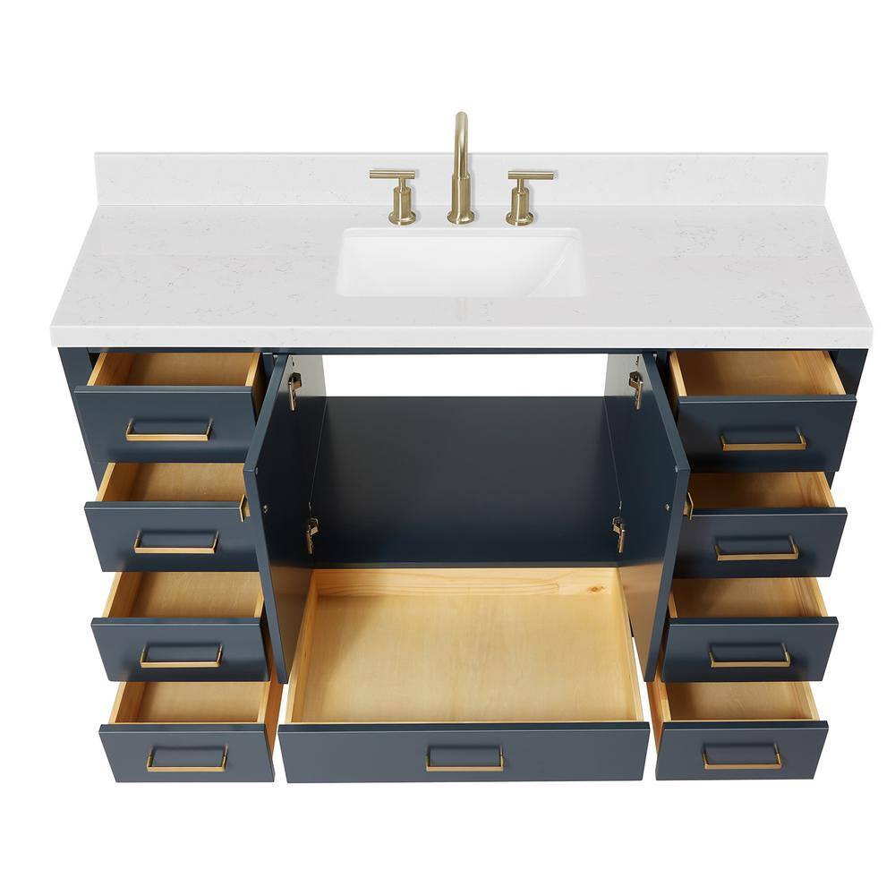 Midnight Blue Single Sink Vanity with Carrara Quartz Top