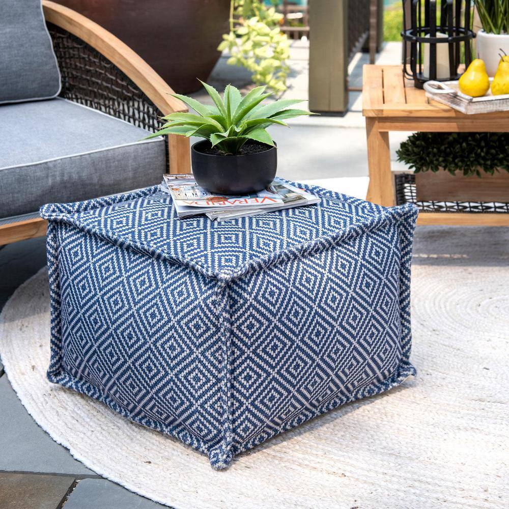 Amalfi Aztec Print 20" Blue Indoor/Outdoor Ottoman Pouf