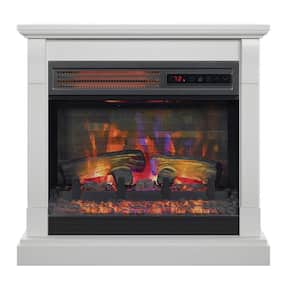 23.63 in. Freestanding Wall Mantel Electric Fireplace in White