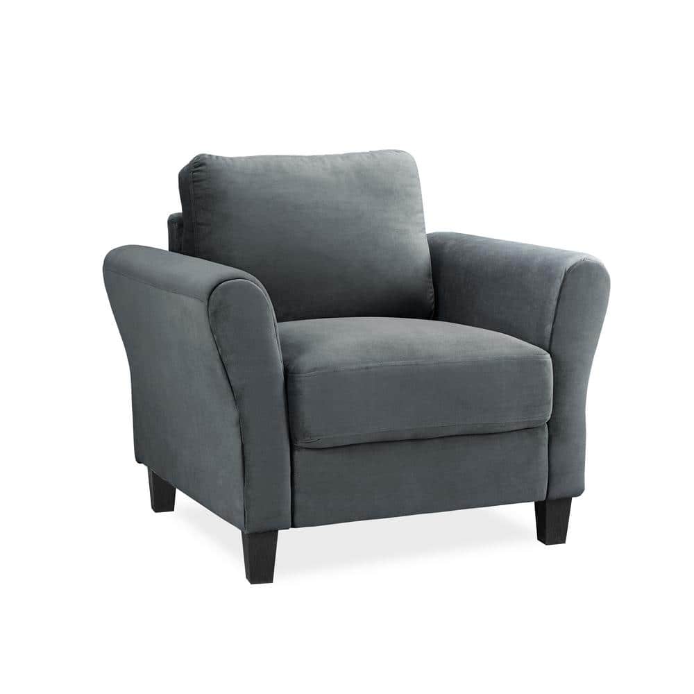 Mavrick Dark Grey Microfiber Wood Accent Chair with Rolled Arms