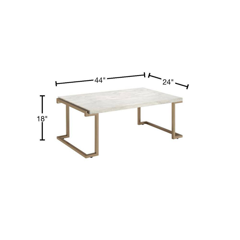 Contemporary Rectangular Lift-Top Coffee Table in Beige Faux Marble & Champagne