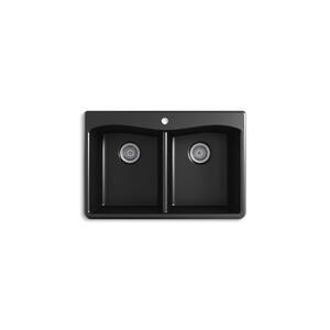 Kennon 33 in. Drop-in/Undermount 1-Hole Double Bowl Neoroc Granite Composite Kitchen Sink in Matte Black