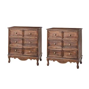 Elpenor Walnut 28 in. W 3-Drawer Storage Cabinets With Adjustable Feet (Set of 2)