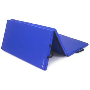Tri-Fold Folding Thick Exercise Mat Blue 6 ft. x 4 ft. x 2 in. Vinyl and Foam Gymnastics Mat with Carrying Handles
