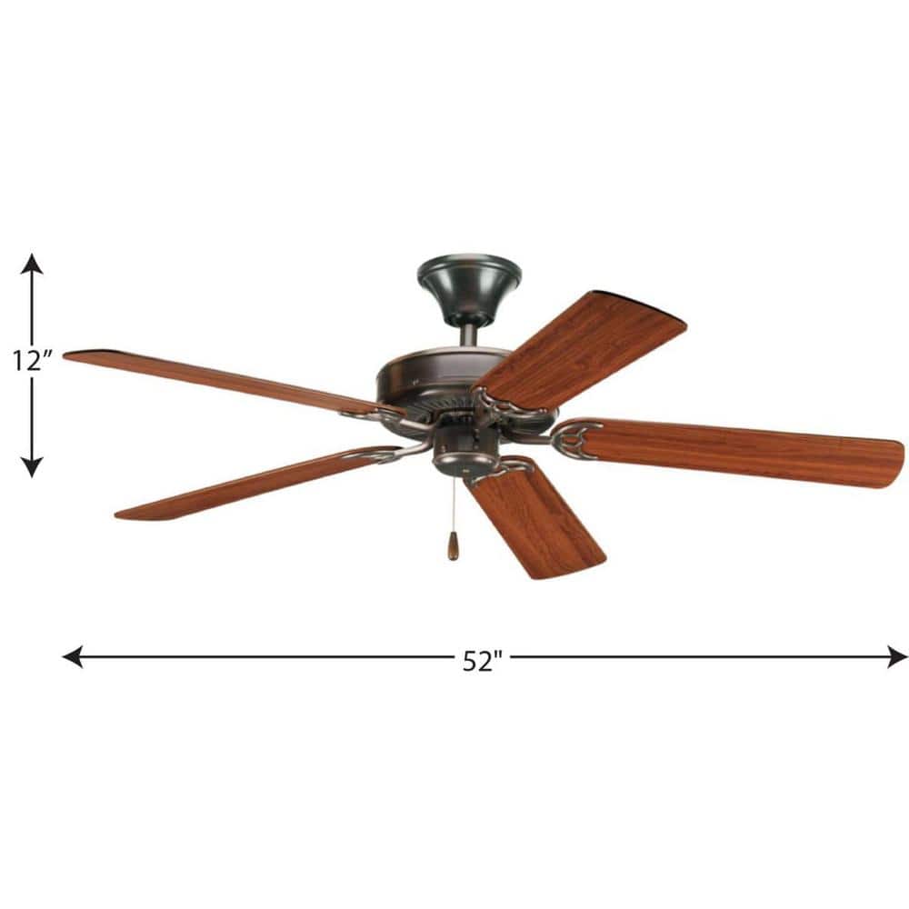 52" Antique Bronze Ceiling Fan with Reversible Cherry Walnut Blades