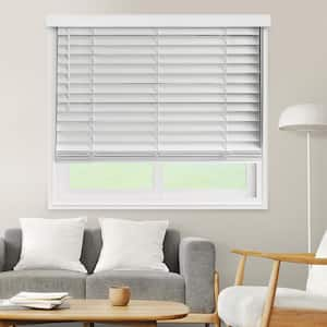 White Cordless Room Darkening Faux Wood Blinds with 2 in. Slats - 34.5 in. W x 96 in. L