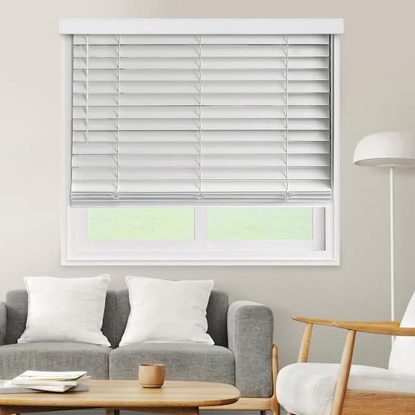 Basic Collection Pre-Cut 82 in. W x 60 in. L White Cordless Room Darkening Faux Wood Blind with 2 in. Slats