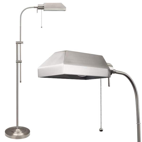 Kira Home Prescott 58.25 in. Brushed Nickel Transitional 1-Light Pharmacy Floor Lamp with Brushed Nickel Shade, Bulb Included