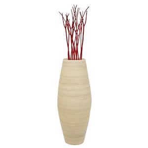 Bamboo Cylinder Floor Vase  - Handcrafted Tall Decorative Vase - Ideal for Dining Room, Living Room, 27.5 in. Natural