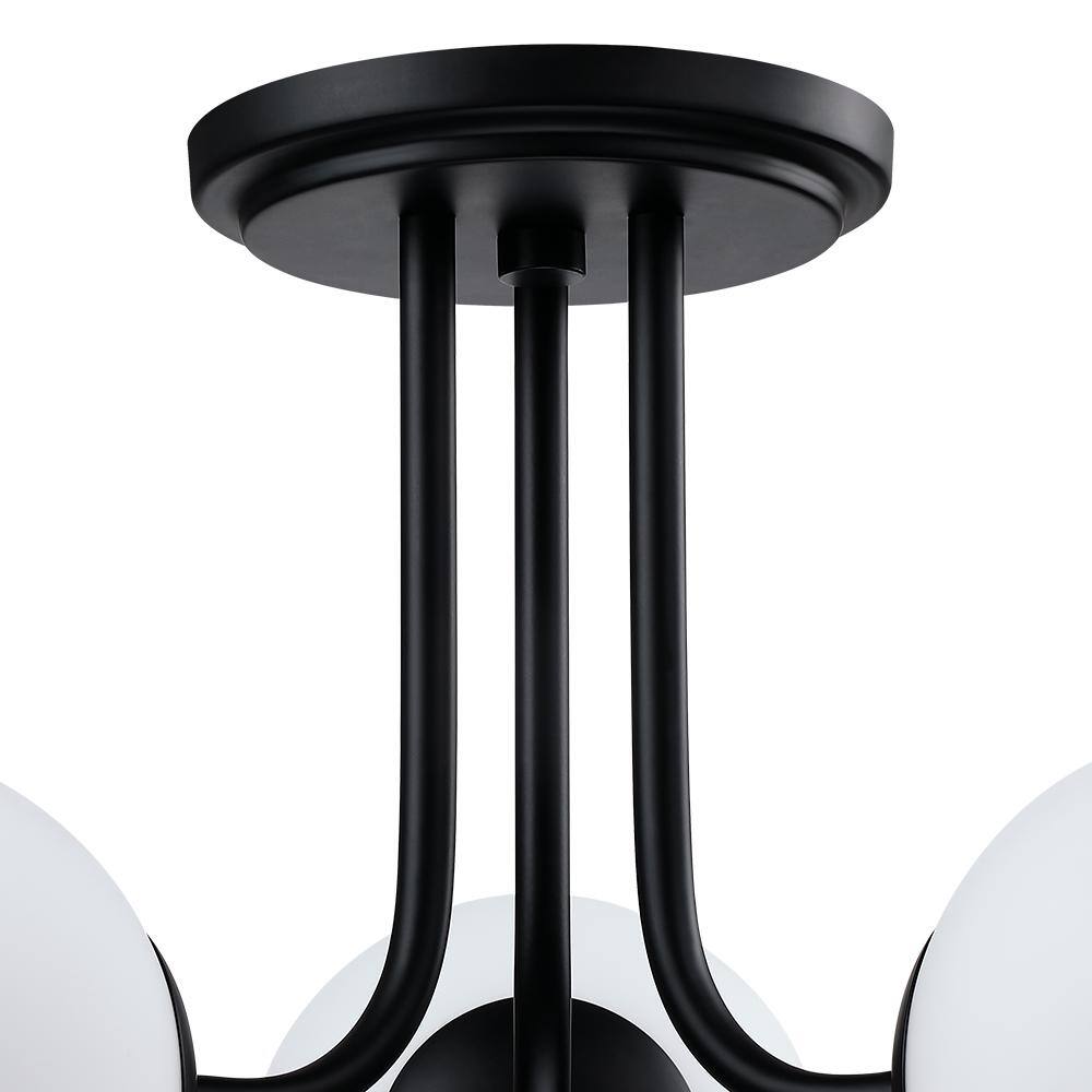 Opal Matte Black and White Glass Globe LED Semi-Flush Mount Light