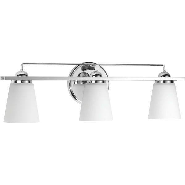 Polished Chrome 3-Light Bath Vanity with Etched Glass Shades