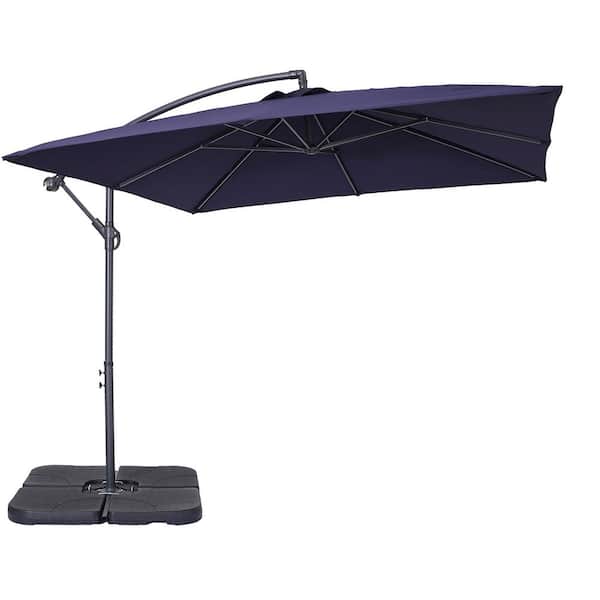 Tidoin 8.3 ft. Steel Cantilever Umbrella Tilt Patio Umbrella in Dark Blue with Base