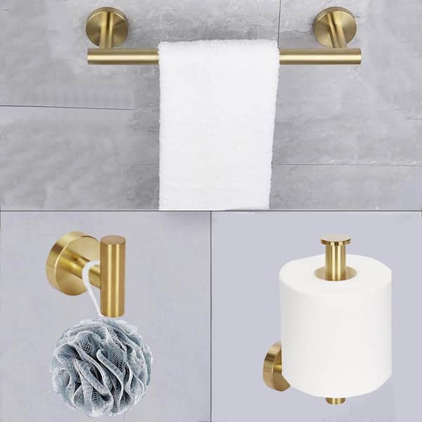 Boyel Living 4-Piece Bath Hardware Set with Towel Bar, Towel Robe Hook,  Toilet Roll Paper Holder, Hand Tower Holder in Brushed Gold BMG322-4NG -  The Home Depot