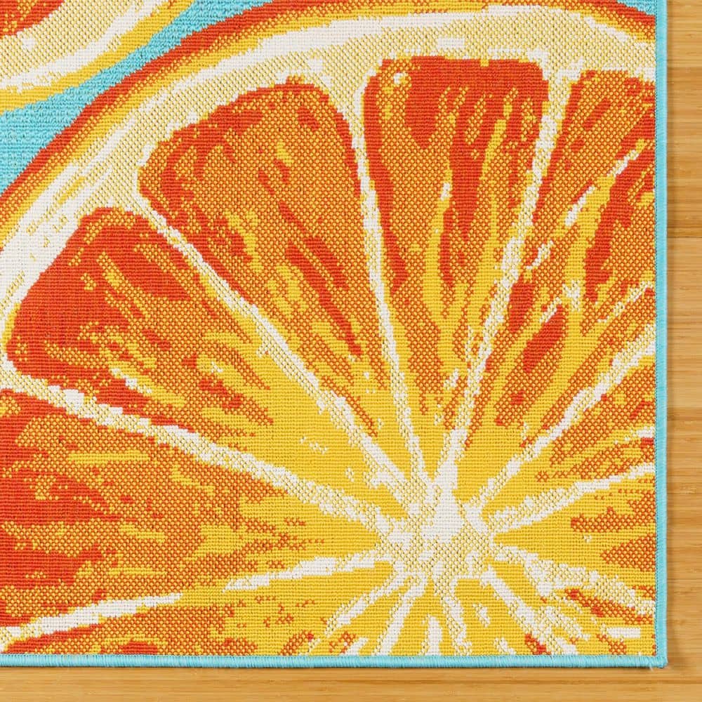Teal and Orange Slices Flat Woven 6' x 9' Indoor/Outdoor Rug