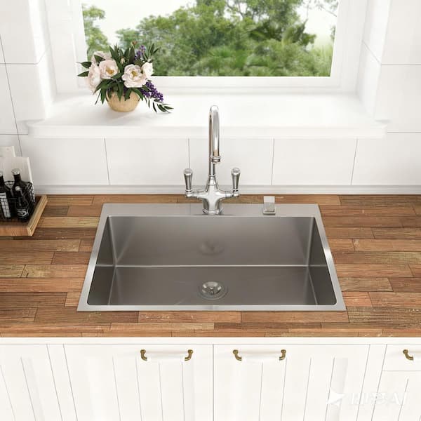 HMMHVV 33 in. Drop-In Single Bowl 16 Gauge Brushed Nickel