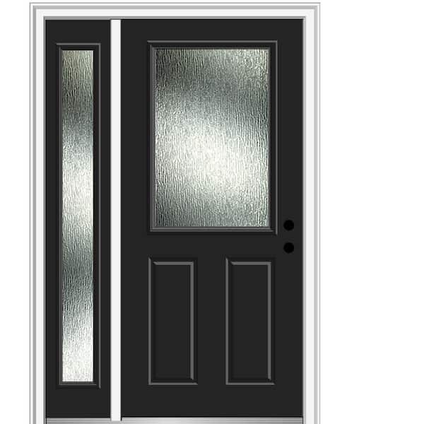MMI Door 51 in. x 81.75 in. Left-Hand Inswing 1/2 Lite Rain Glass 2-Panel Painted Black Prehung Front Door on 4-9/16 in. Frame