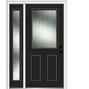 48 in. x 80 in. Left-Hand/Inswing Rain Glass Black Fiberglass Prehung Front Door on 4-9/16 in. Frame