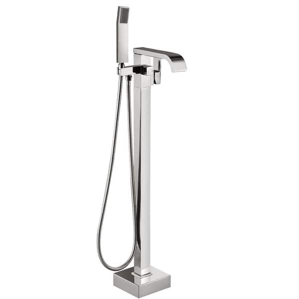 Single-Handle Freestanding Floor Mount Roman Tub Faucet Bathtub Filler with Hand Shower in. Brushed Nickel