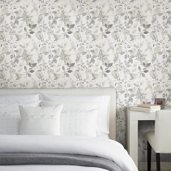 Gossamer Grey Botanical Paper Non-Pasted Wallpaper Roll (Covers 56.4 Sq. Ft.)