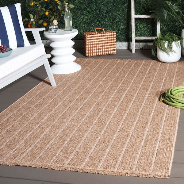 Retreat Natural/Ivory 9 ft. x 12 ft. Solid Striped Indoor/Outdoor Area Rug