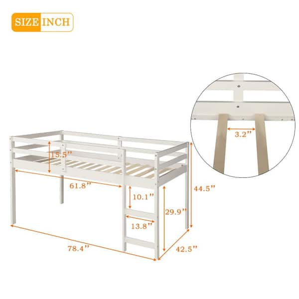 Harper & Bright Designs White Low Study Twin Loft Bed with Cabinet