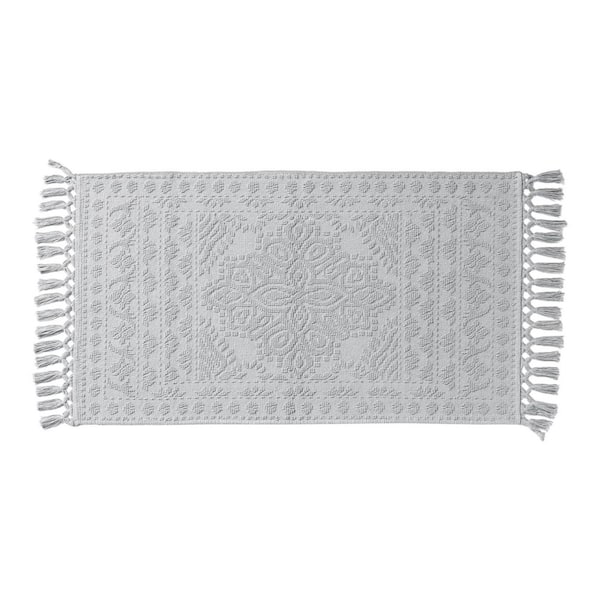 Nellore Light Gray 26 in. x 49 in. Fringe Solid Color Cotton Rectangle Bath Rug