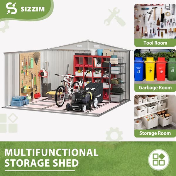 Sizzim 10 ft. W x 10 ft. D Black Outdoor Storage Metal Shed with