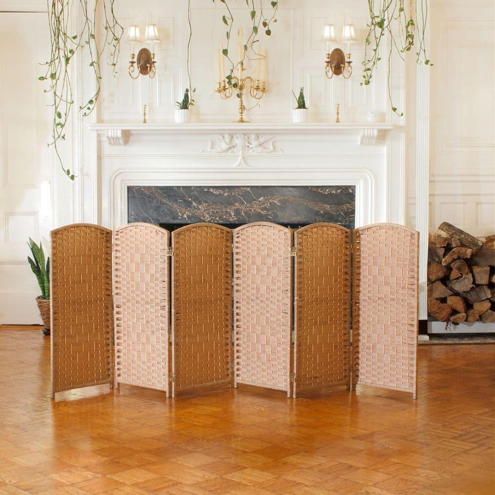 Oriental Furniture 3 ft. Short Diamond Weave Fiber Folding Screen - Natural - 6 Panel