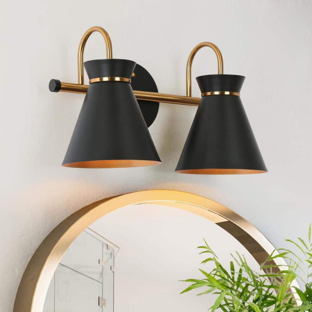 14.5 in. 2-Light Polished Brass Wall Sconce, Industrial Black Bathroom Vanity Light, Modern Bath Lighting for Mirrors price history on PriceWatchPro