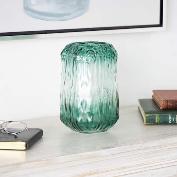 Litton Lane 9 in. Green Handmade Glass Decorative Vase