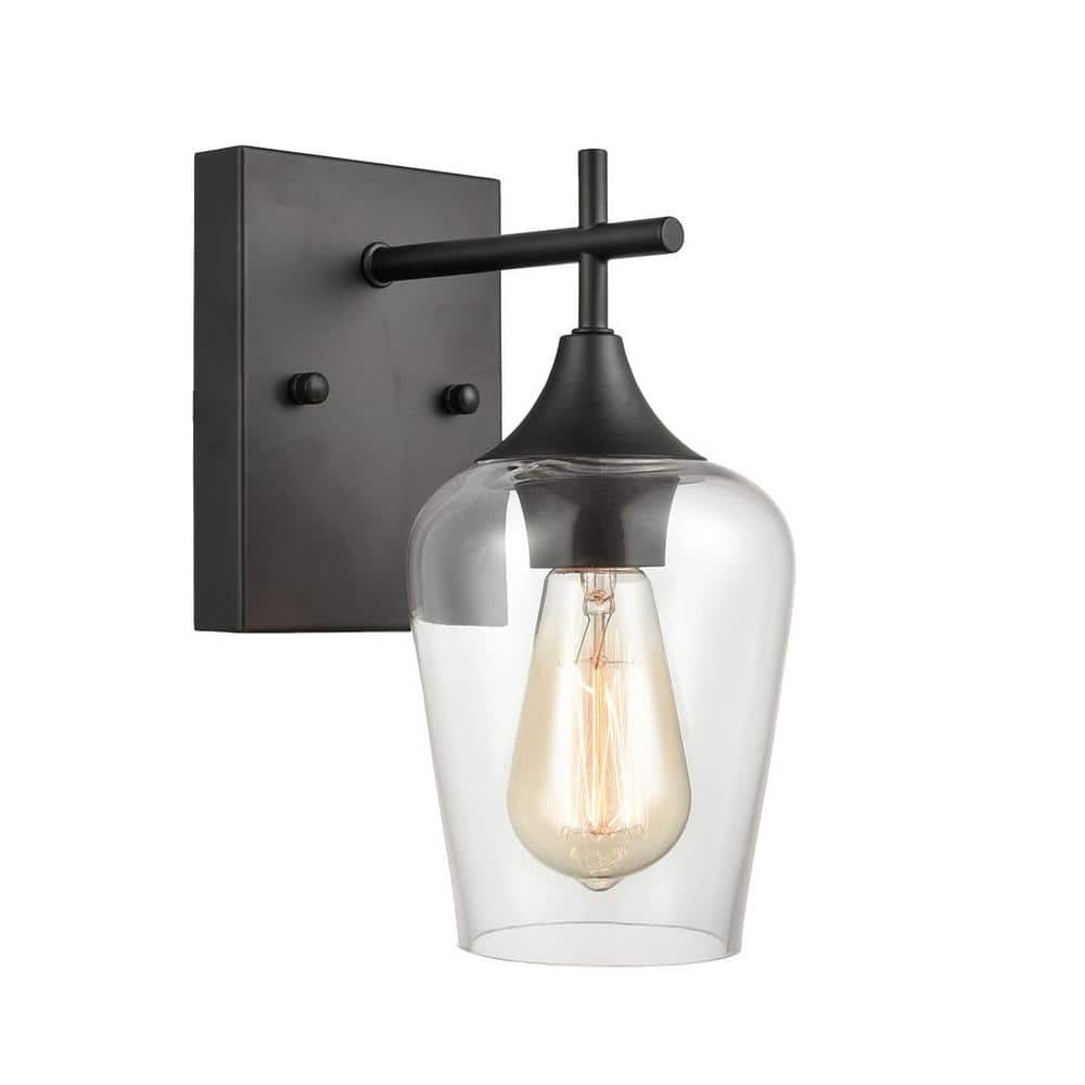 Matte Black Clear Glass Industrial Wall Sconce