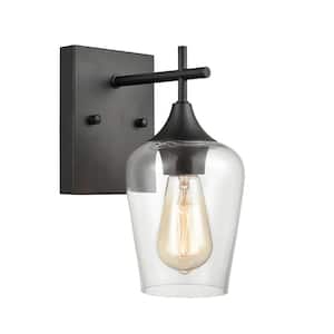 1.83 in. 1-Light Black Vanity Light with Clear Glass Shade