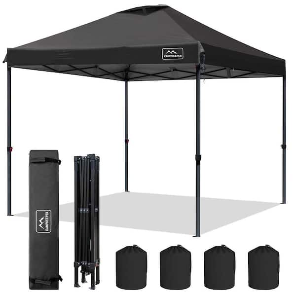Zeus & Ruta 10 ft. W x 10 ft. L x 9 ft. H Black Pop-Up Commercial Canopy Tent with Wheeled Carrying Bag, 4-Ropes, and 4-Stakes