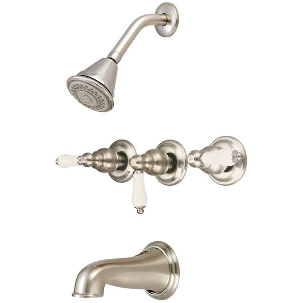 Central Brass 8968-B2-BN Triple Handle 4-Spray Tub and Shower Faucet 1.75 GPM in. Brushed Nickel Valve Included