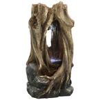 32 in. Mystical Waterfall Tree Trunk Outdoor Water Fountain with LED Lights