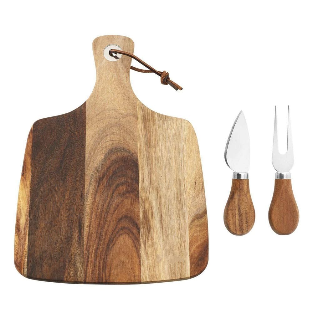 Cheese Board Set of 3, Acacia Wood Cheese Plate, Knife, and Fork, Charcuterie Board Platter Slate Serving Set price history on PriceWatchPro