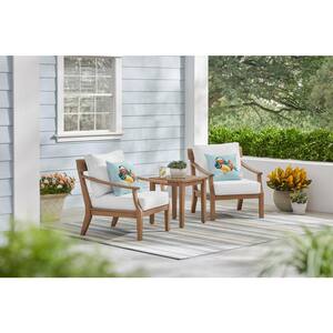 Woodford 3-Piece Eucalyptus Wood Square Outdoor Bistro Set with Cushion Guard Bright White Cushions