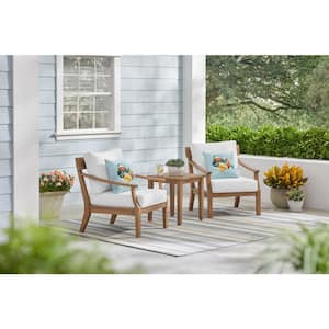 Woodford 3-Piece Eucalyptus Wood Square Outdoor Bistro Set with CushionGuard Bright White Cushions
