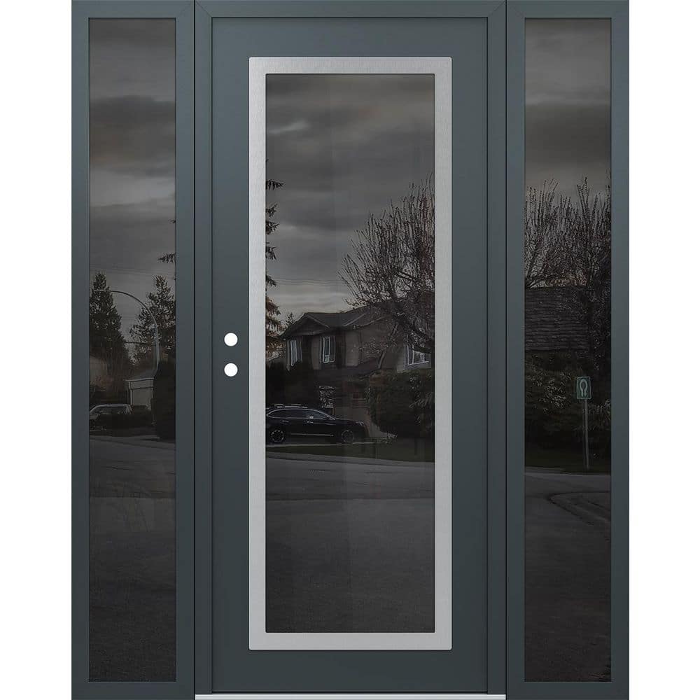 C1 60 in. x 80 in. Silver P Right-Hand/Inswing Mirrored Glass Anth/Anth 2-Sidelite Steel Prehung Front Door price history on PriceWatchPro