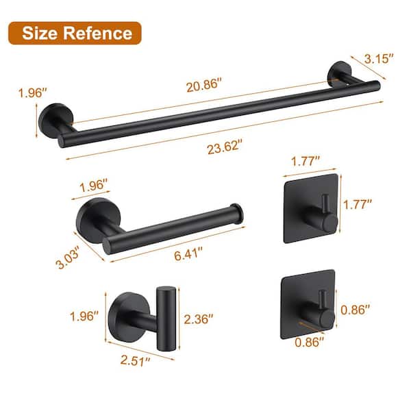 Minimalist 5-Piece Bath Hardware Set with Mounting Hardware in Brushed Nickel, Robe Hook and Towel Hook