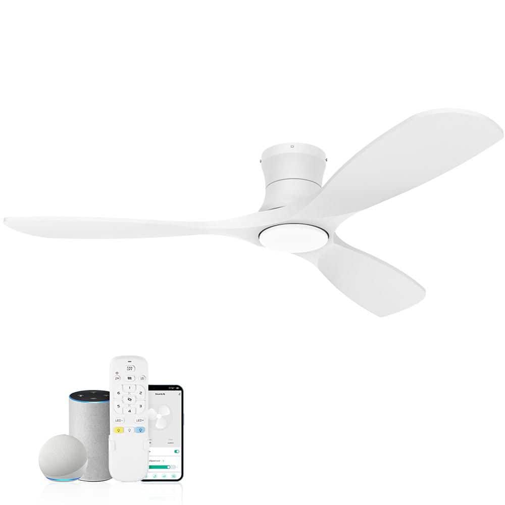 Modern 52 in. All White 3 Blades Flush Mount Standard Ceiling Fan Lights, WiFi Alexa App workable and Remote Included price history on PriceWatchPro