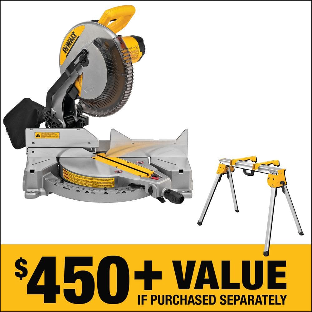 DEWALT 15 Amp Corded 12 in. Compound Single Bevel Miter Saw and Heavy-Duty Work Stand -  DWS715WDWX725