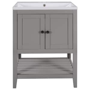 23.7 in. W x 17.8 in. D x 33.6 in. H Freestanding Bath Vanity in Grey with White Ceramic Sink Top