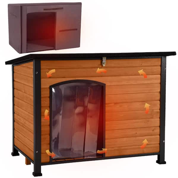 aivituvin Large Insulated Outdoor Dog House with Liner Inside Waterproof Roof, Brown