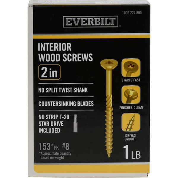 Everbilt #8 x 2 in. Star Drive Flat Head Interior Wood Screws 1 lb.-Box (153-Piece)