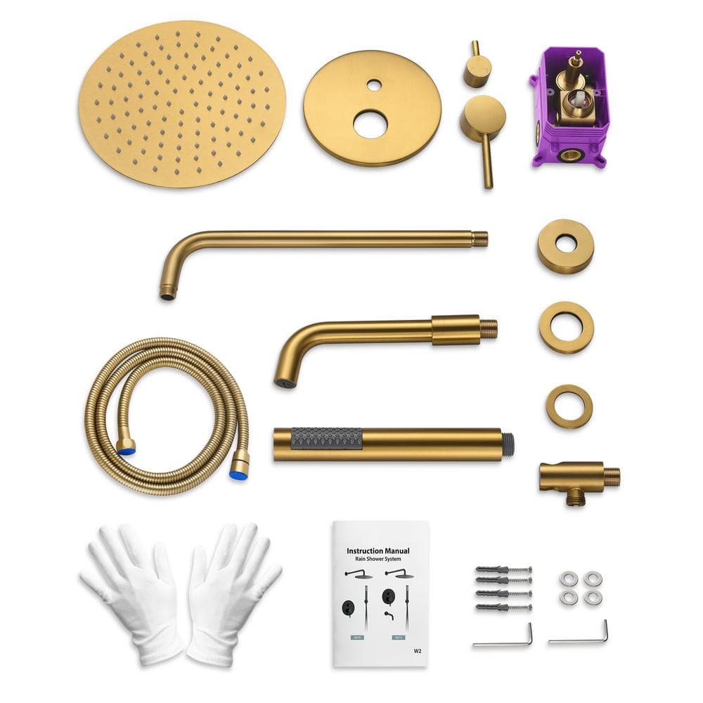 Grandjoy 10" Brushed Gold Rainfall Shower Head Set with Handheld Spray