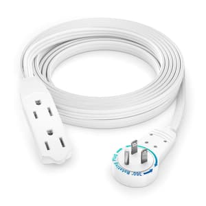 12 ft. 16-Gauge/3-Light Duty Indoor Extension Cord with 360-Degree Rotating Flat Plug 3-Outlet, 13 Amp, White
