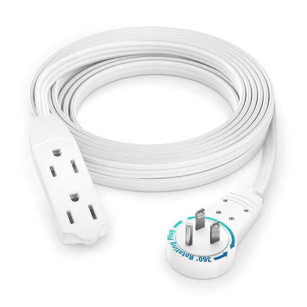 MAXIMM 12 ft. 16-Gauge/3-Light Duty Indoor Extension Cord with 360-Degree Rotating Flat Plug 3-Outlet, 13 Amp, White
